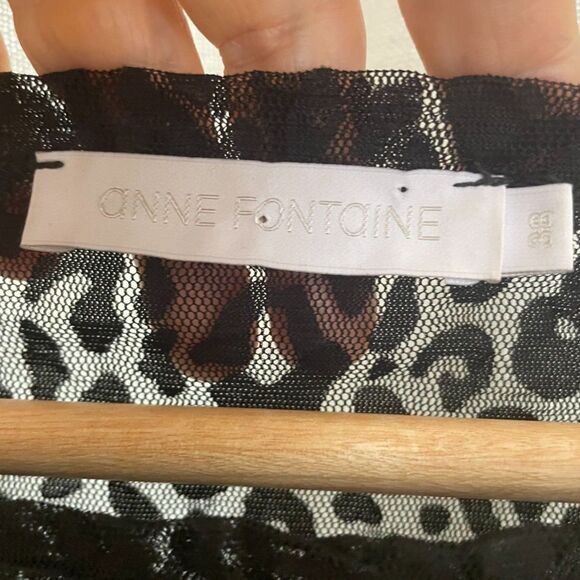 Anne Fontaine Designer Black Sheer Lace Leopard Print Top Euro Size 38 US Size 6 - Picture 2 of 4